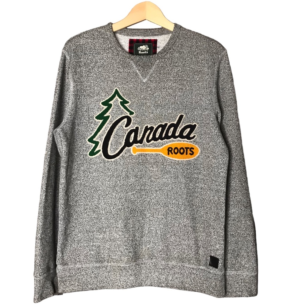 Roots Canada Retro Pullover Sweatshirt Salt and Pepper Grey Unisex Outdoor Small